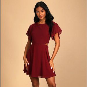 Blissful Love Burgundy Cutout Mini Skater Dress